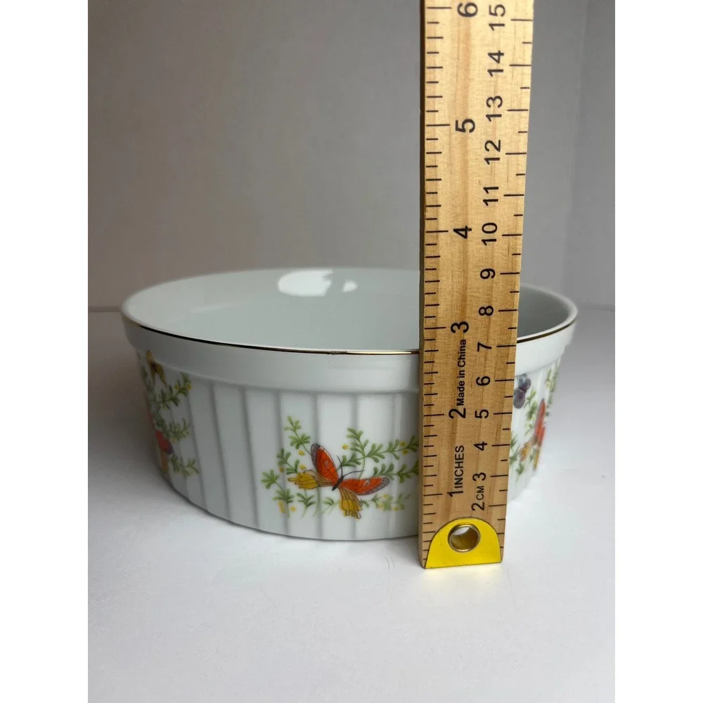 Vintage‎ Ecstasy Porcelain Butterfly Souffle Dish Oven to Table Japan Gold Rim
